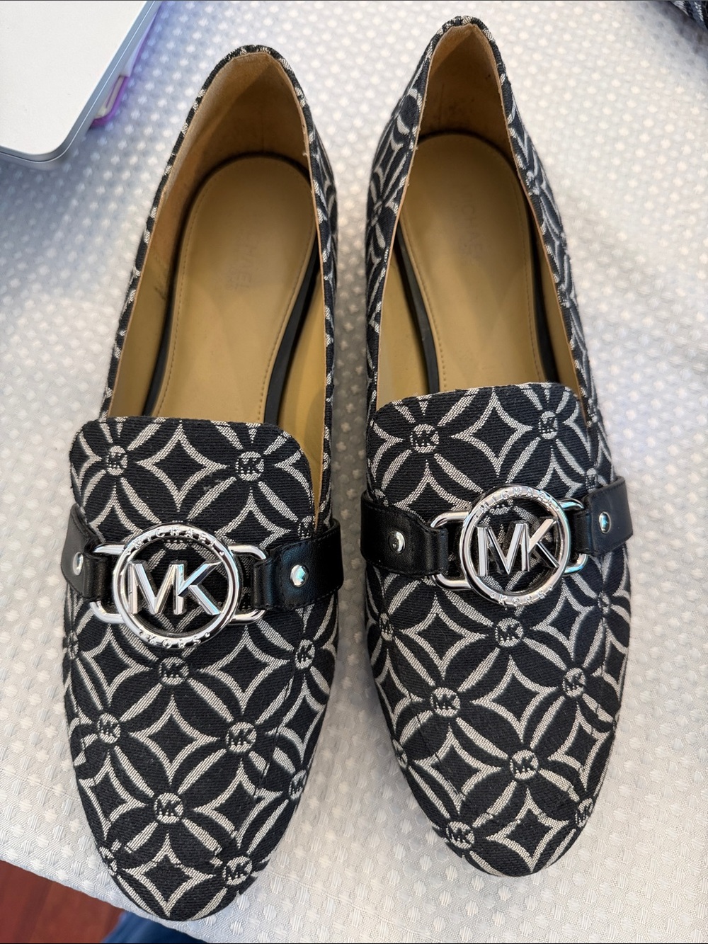 Michael Kors RORY Black & White MK Logo Loafers 9
